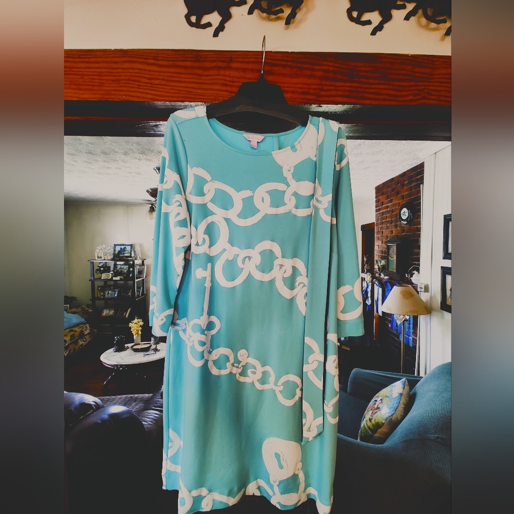 Lilly Pulitzer Aqua Chain Print Dress